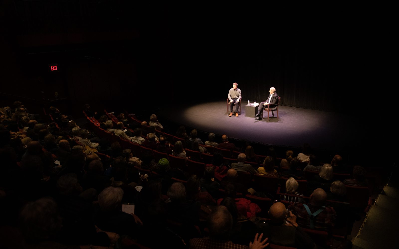 Bill Rauch and Stephen Greenblatt onstage at Farkas Hall.